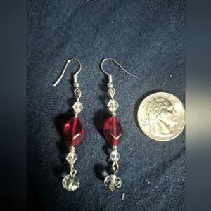 Elegant Red and Silver Dangle Earrings